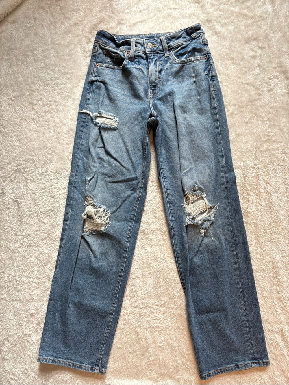 Old Navy OG Loose Distressed Straight-Leg Medium Wash Jeans
